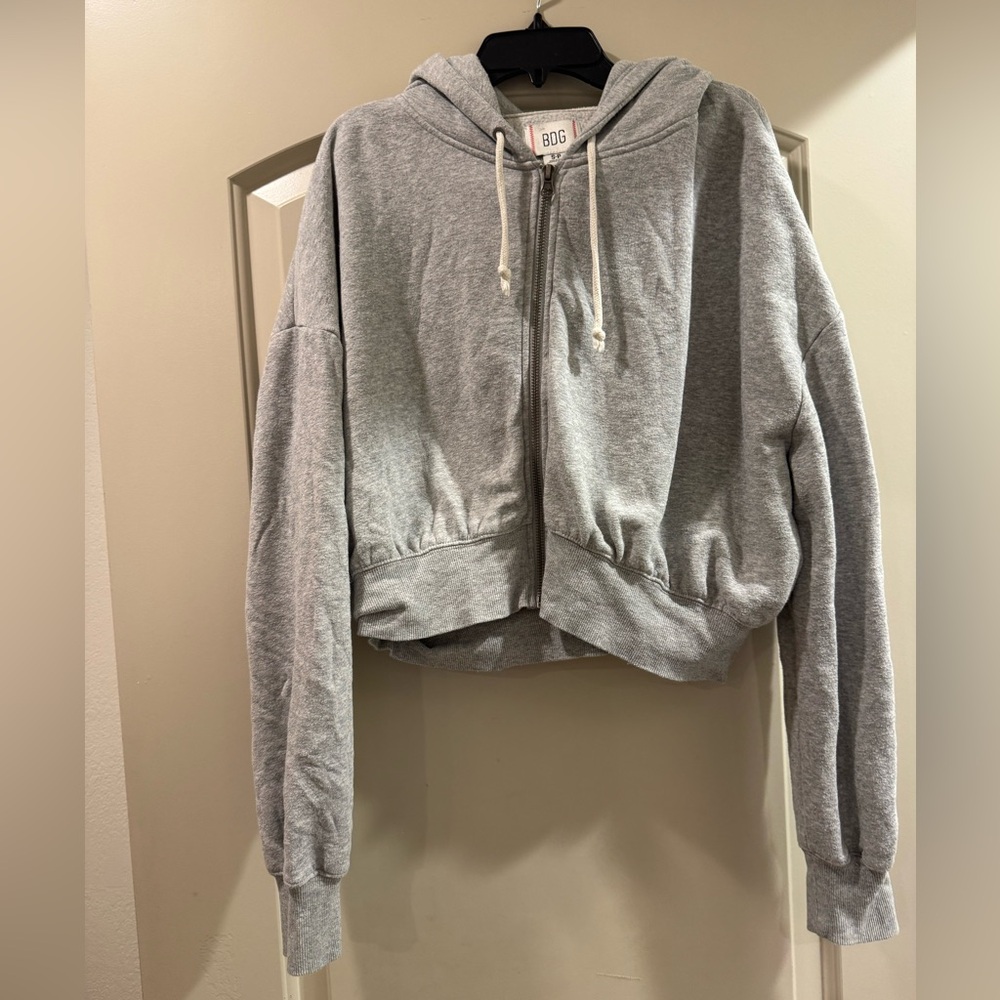 BDG Gray Zip-Up Hoodie crop sz small